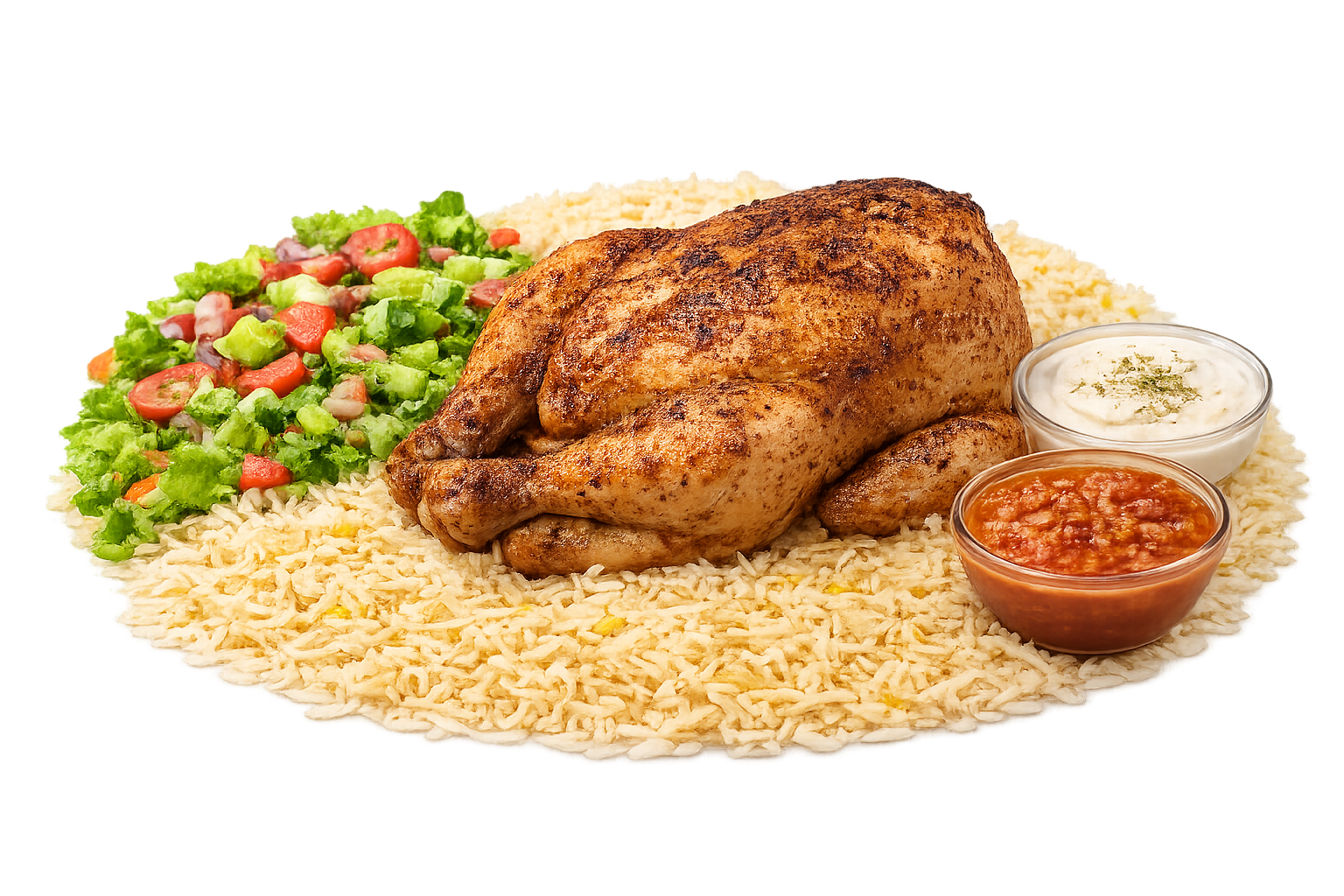 حبة دجاج مع رز + سلطة + صوص