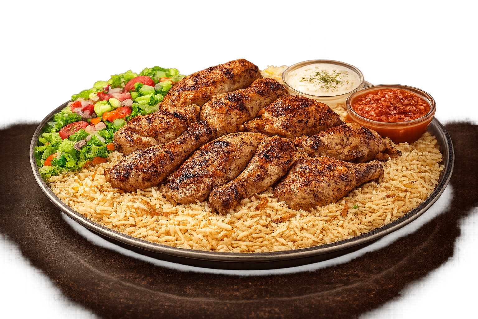 طبق رز مع قطع دجاج + سلطة +صوص